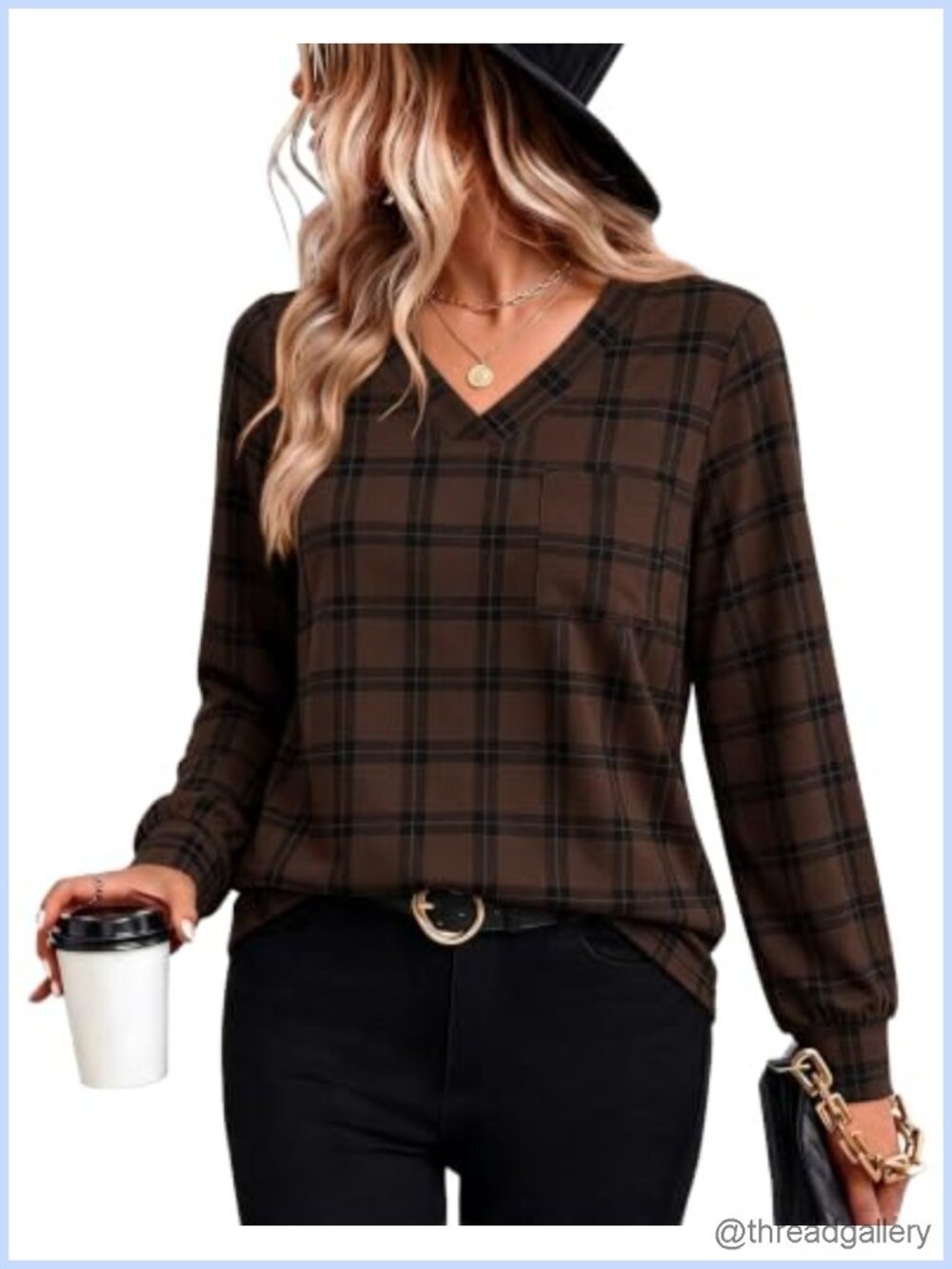 Women's V-Neck Long Sleeve T-Shirt Loose Fit Casual Top